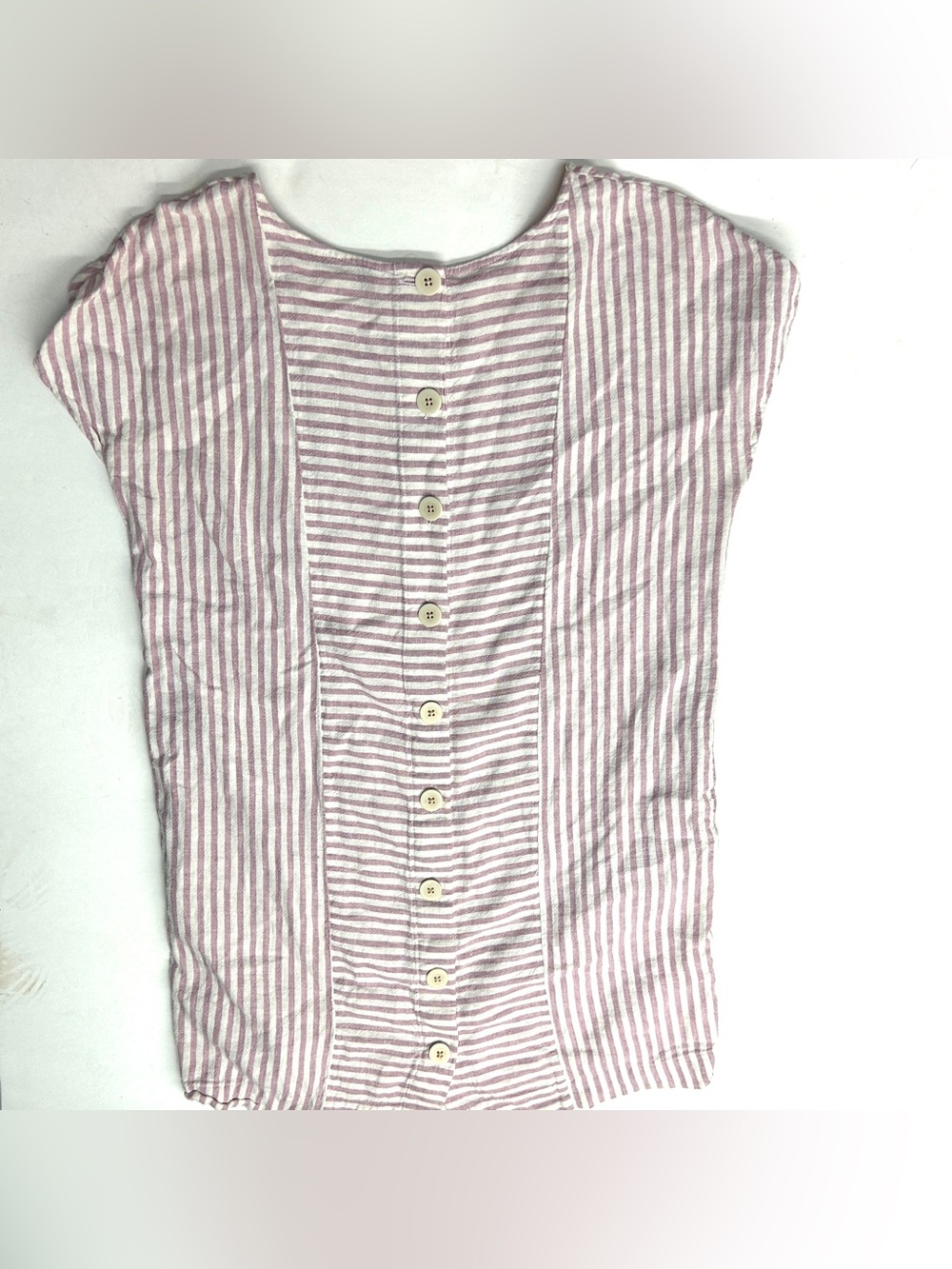 Madewell Purple White Striped Stripe-Play Button-Back Dress Linen Blend - Picture 7 of 10